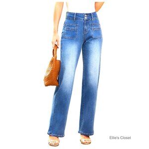 High Waisted Straight Leg Jeans with Tummy Control, Wide Leg